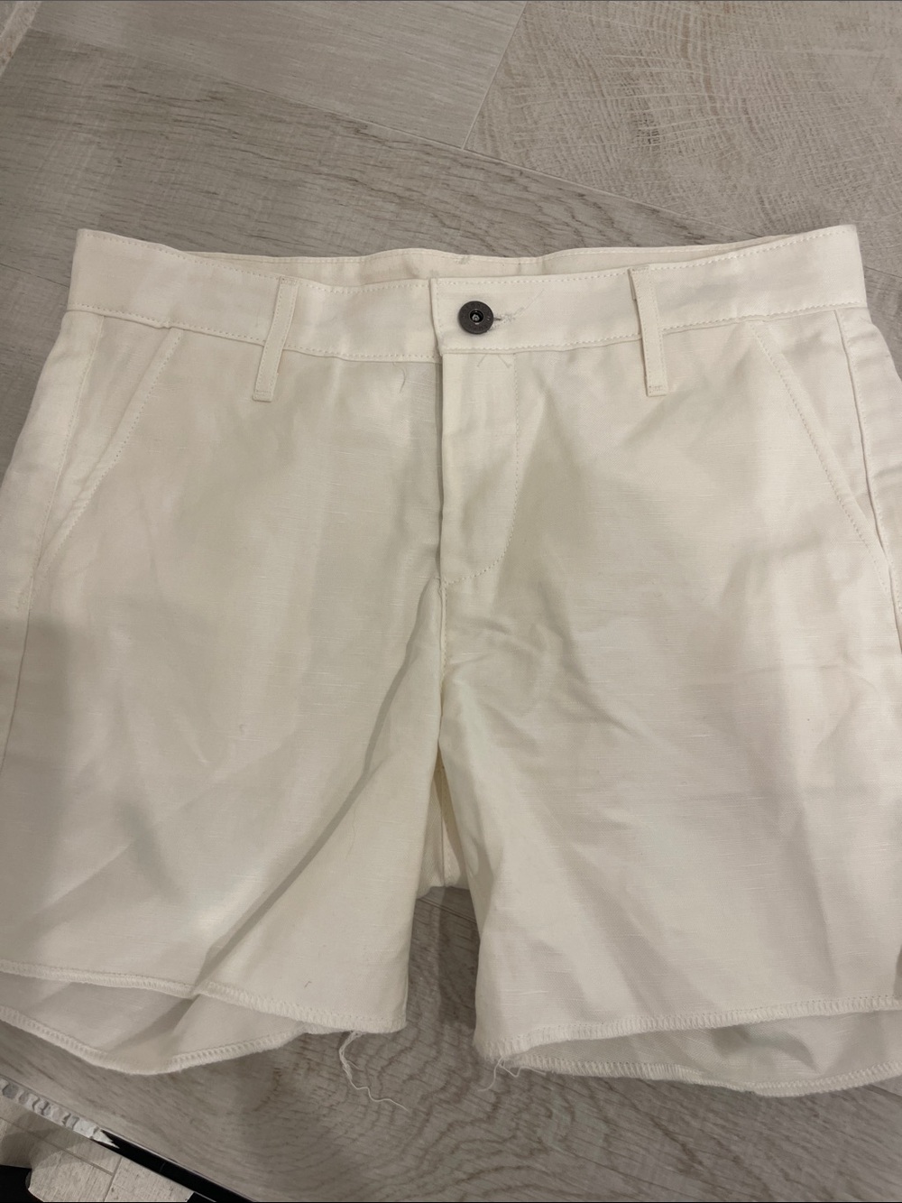 Ag Adriano Goldschmied Cream Flat-Front Women's Linen Shorts